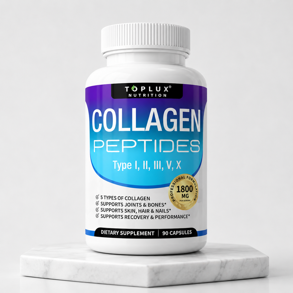 Colágeno Péptidos 5 en 1 Toplux 90 Cápsulas